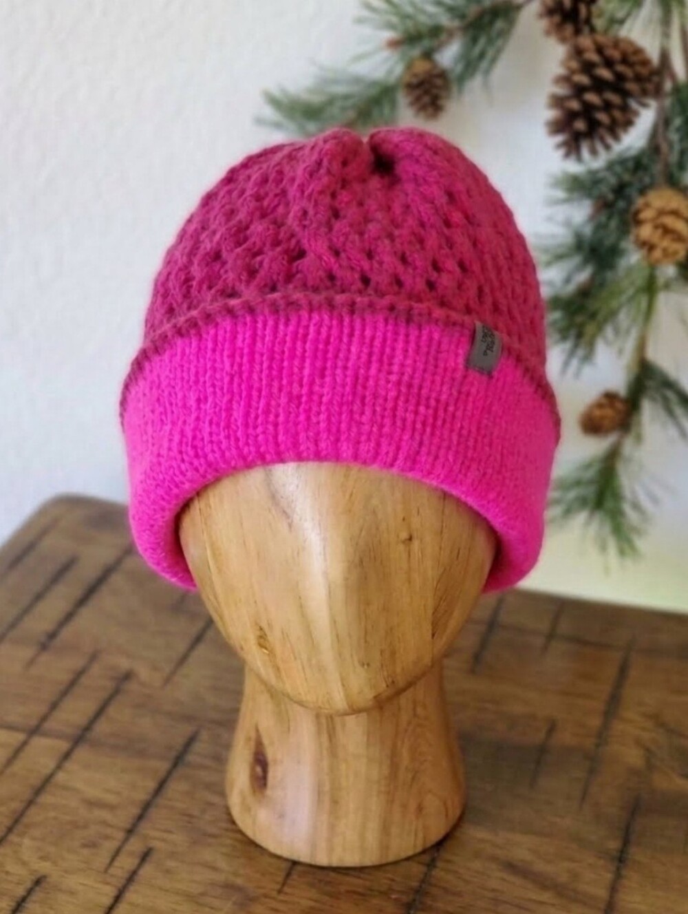 The North Face Open-Knit Cuffed Beanie Hat Hot Pink